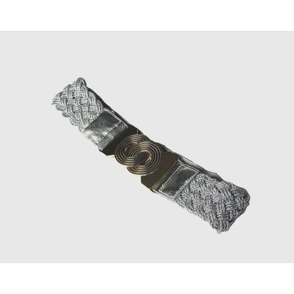 Samuel Dong Statement Belt Womens Sz 1 or S Silver & Gold Stretch Interlocking